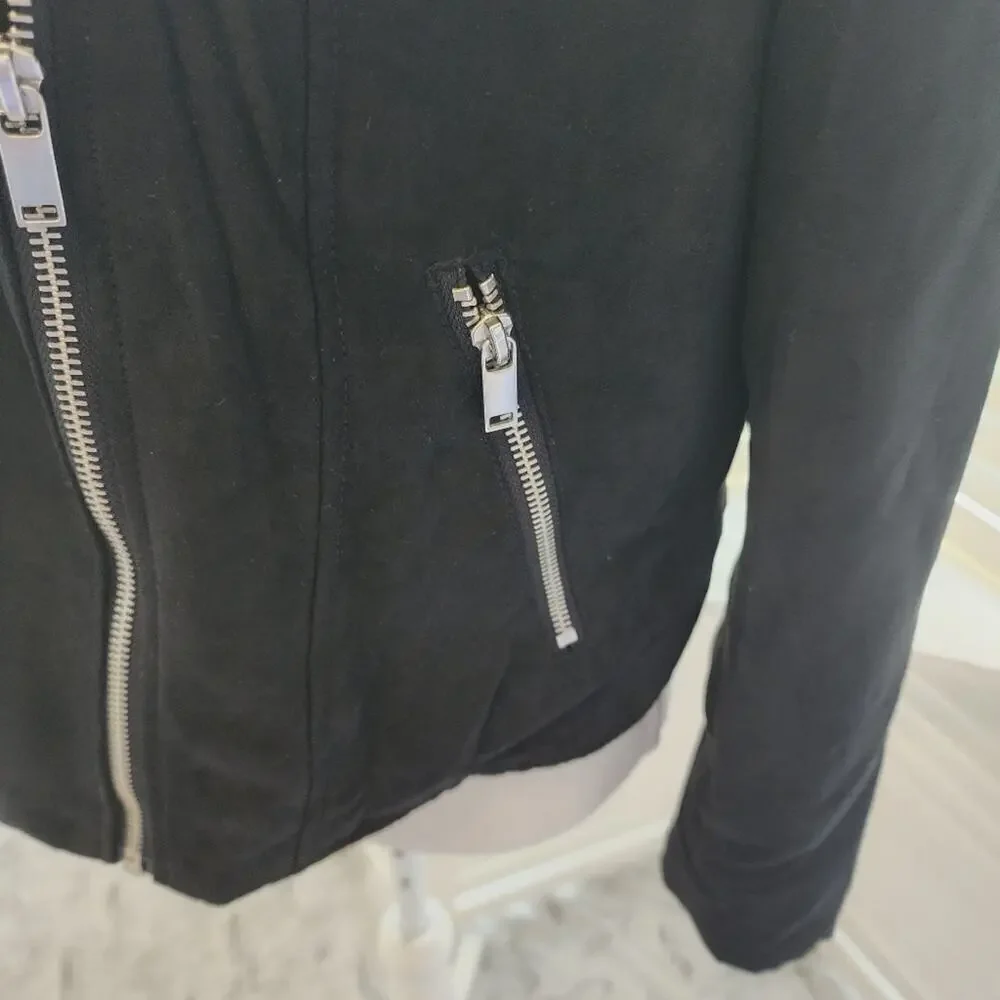 DIVIDED H & M BLACK FAUX LEATHER JACKET WITH MULTI ZIPPERS SIZE 14